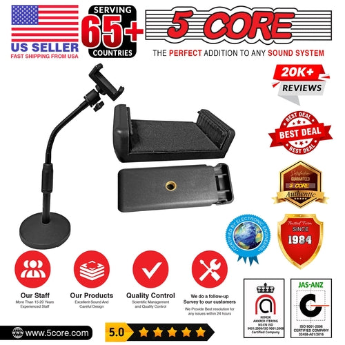 5Core Adjustable Phone Stand for Desk – Flexible Gooseneck, 360° Rotation, Heavy-Duty Metal