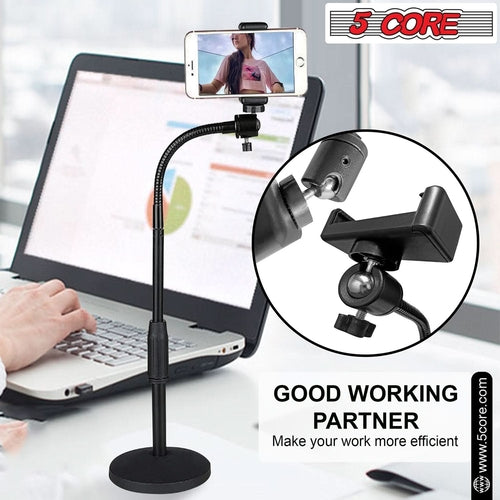 5Core Adjustable Phone Stand for Desk – Flexible Gooseneck, 360° Rotation, Heavy-Duty Metal