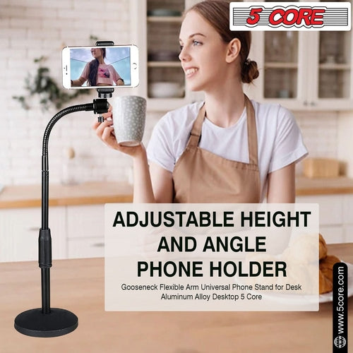 5Core Adjustable Phone Stand for Desk – Flexible Gooseneck, 360° Rotation, Heavy-Duty Metal