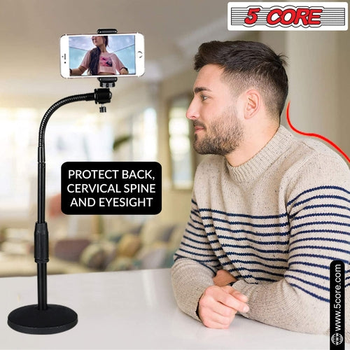 5Core Adjustable Phone Stand for Desk – Flexible Gooseneck, 360° Rotation, Heavy-Duty Metal