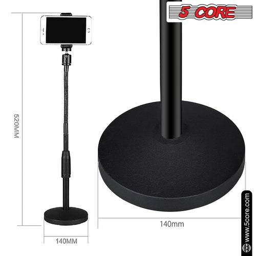 5Core Adjustable Phone Stand for Desk – Flexible Gooseneck, 360° Rotation, Heavy-Duty Metal